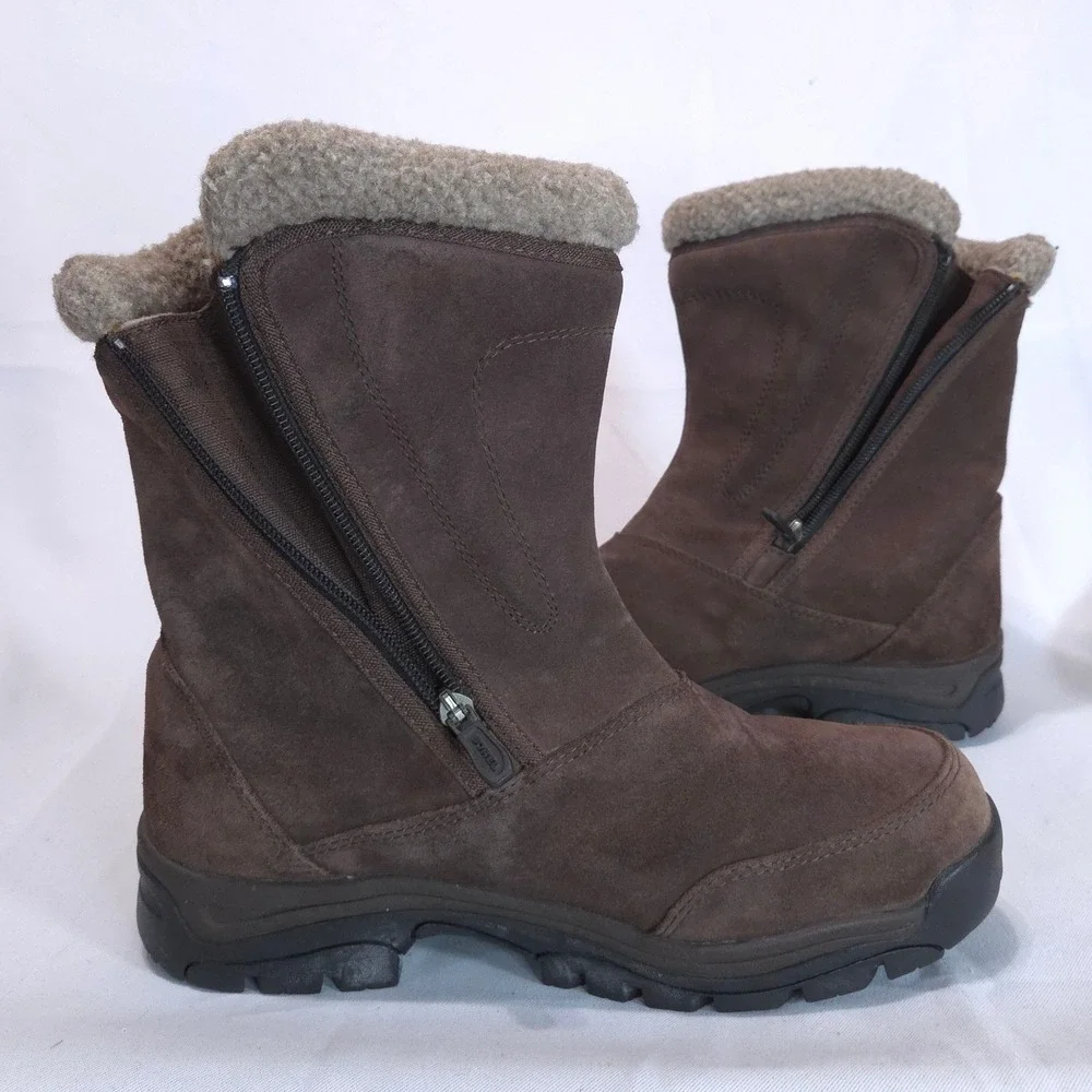 Sorel Water Fall Suede Winter Boots Women 9.5 Thinsulate Brown Zip Mid-Calf Snow